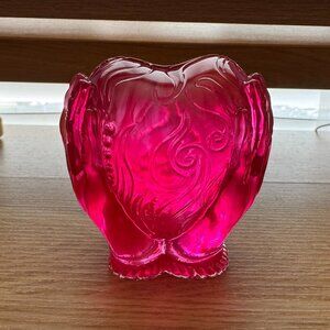 Blushing Pink Heart Vase Cradled in Hands – Love-Inspired Glass Decor
